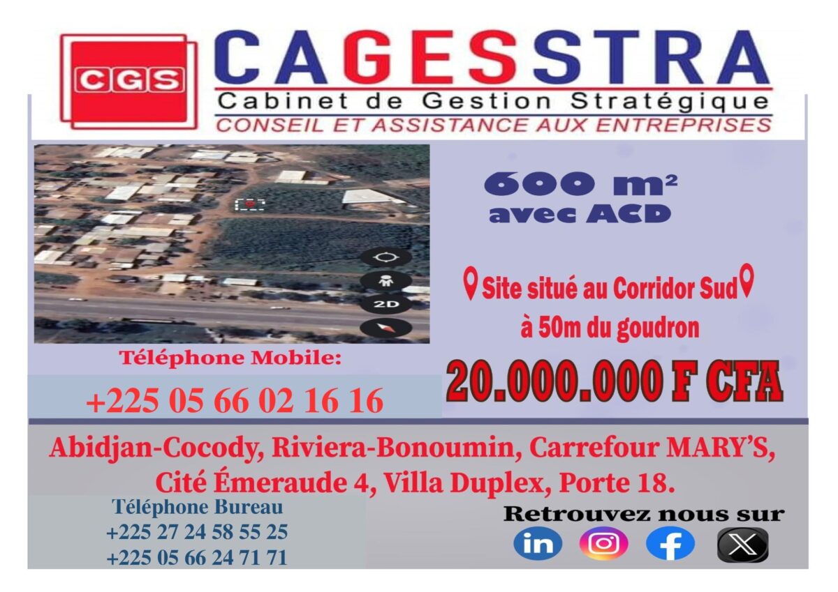 AFFICHE DE TERRAIN CORRIDOR SUD (MALLONE)