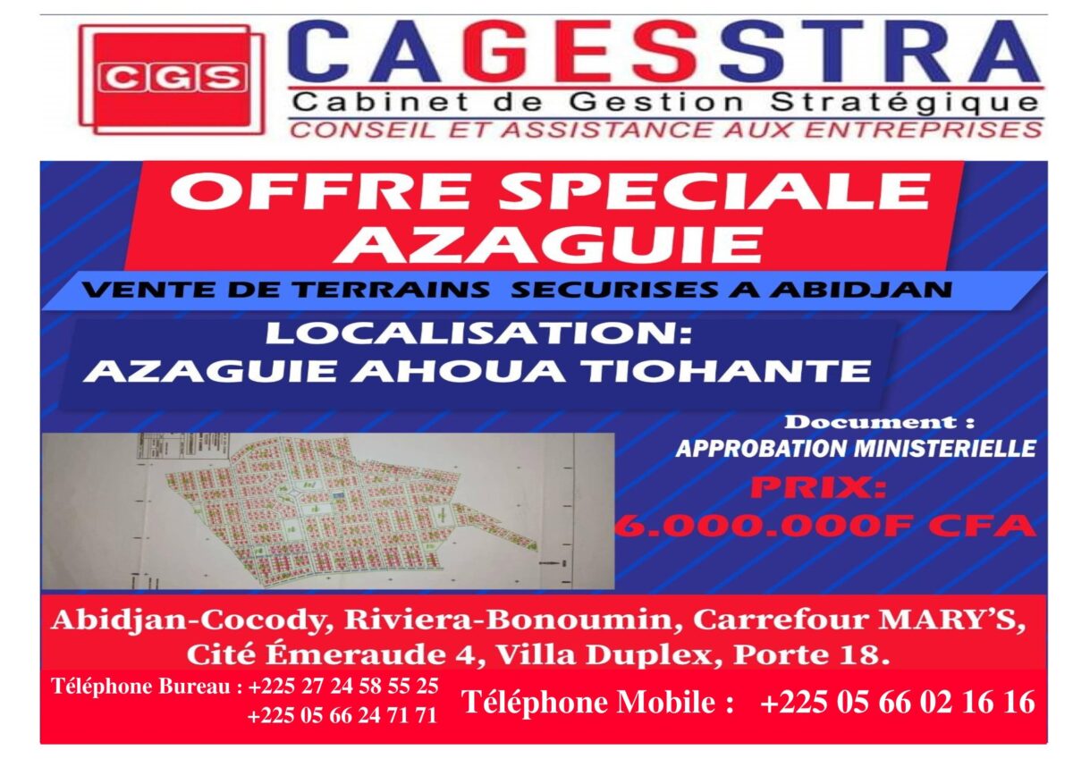 AFFICHE DE TERRAIN AZAGUIE AHOUA TIOHANTE (MALLONE)