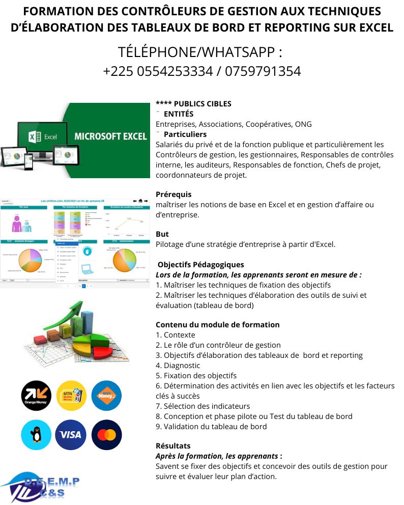 Contrôleurs gestion Excel Cabinet D.E.E.M.P Consulting&Services