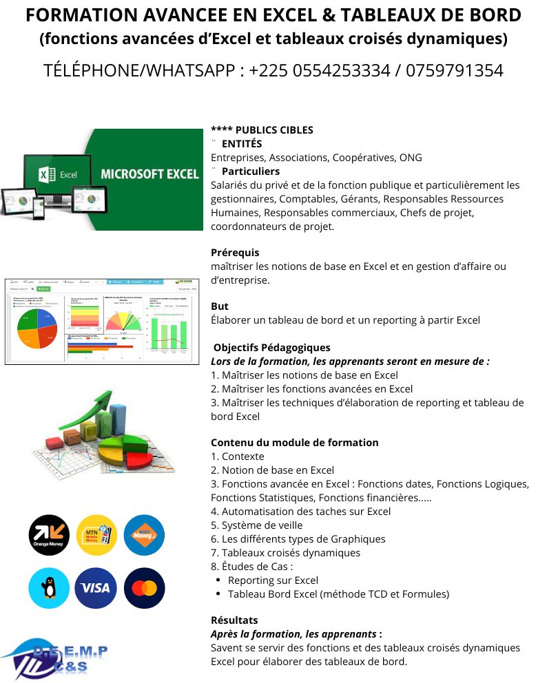 Formation Avancée Excel Cabinet D.E.E.M.P Consulting&Services